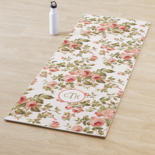 Cute Girly Pink Roses w/Monogram Yoga Mat