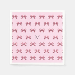 Cute Girly Pink Satin Aesthetic Bow Monogram Napkin