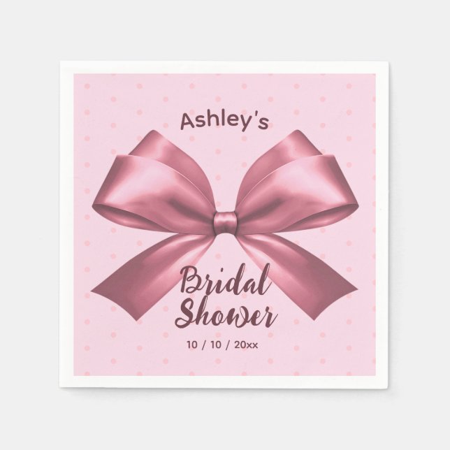 Cute Girly Pink Satin Aesthetic Bow Napkin (Front)