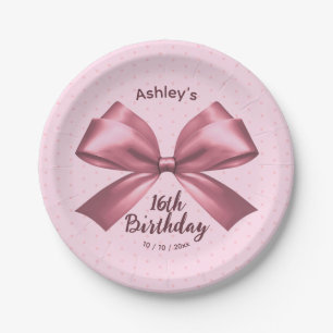 Cute Girly Pink Satin Aesthetic Bow Paper Plate