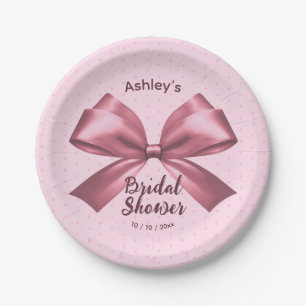 Cute Girly Pink Satin Aesthetic Bow Paper Plate