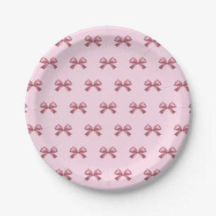 Cute Girly Pink Satin Aesthetic Bow Paper Plate