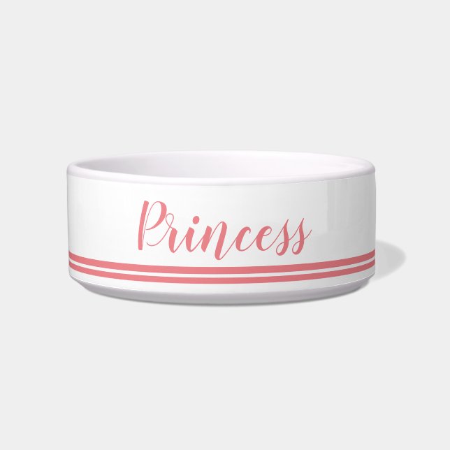 Cute Girly Pink Script Personalised Name Dog Bowl (Front)