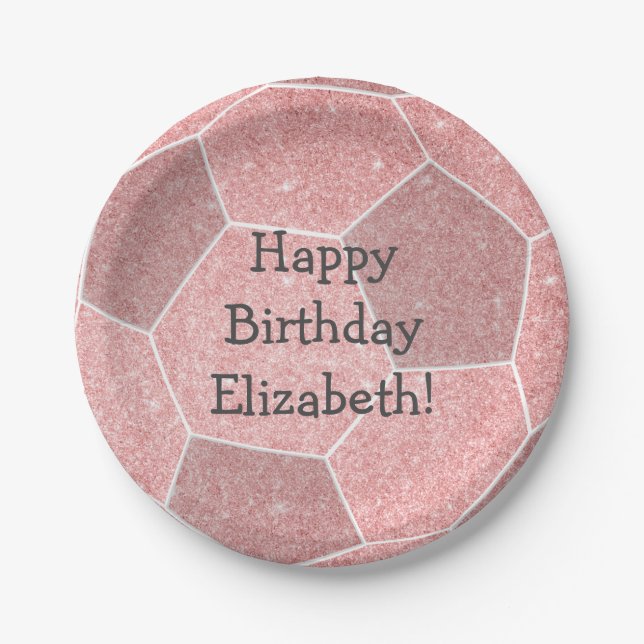cute girly pink soccer birthday party paper plate (Front)