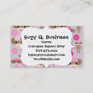 Cute Girly Pink Sock Monkey Girl Pattern Collage Business Card