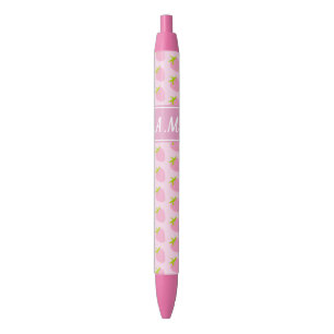Cute Girly Pink Strawberry Pattern Black Ink Pen