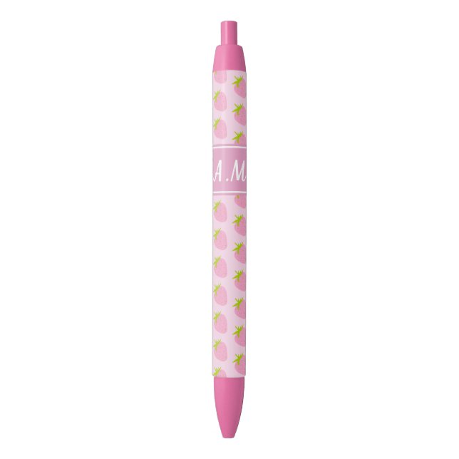 Cute Girly Pink Strawberry Pattern Black Ink Pen (Front Vertical)