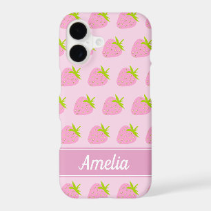 Cute Girly Pink Strawberry Pattern Personalised