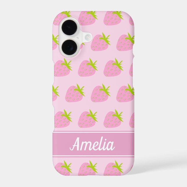 Cute Girly Pink Strawberry Pattern Personalised (Back)