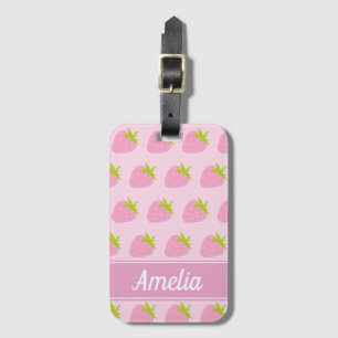 Cute Girly Pink Strawberry Pattern Personalised Luggage Tag