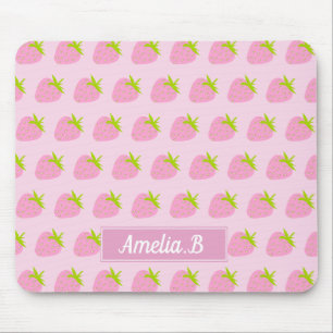 Cute Girly Pink Strawberry Pattern Personalised Mouse Mat
