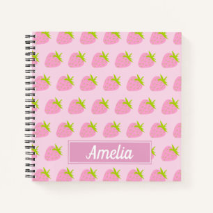 Cute Girly Pink Strawberry Pattern Personalised Notebook