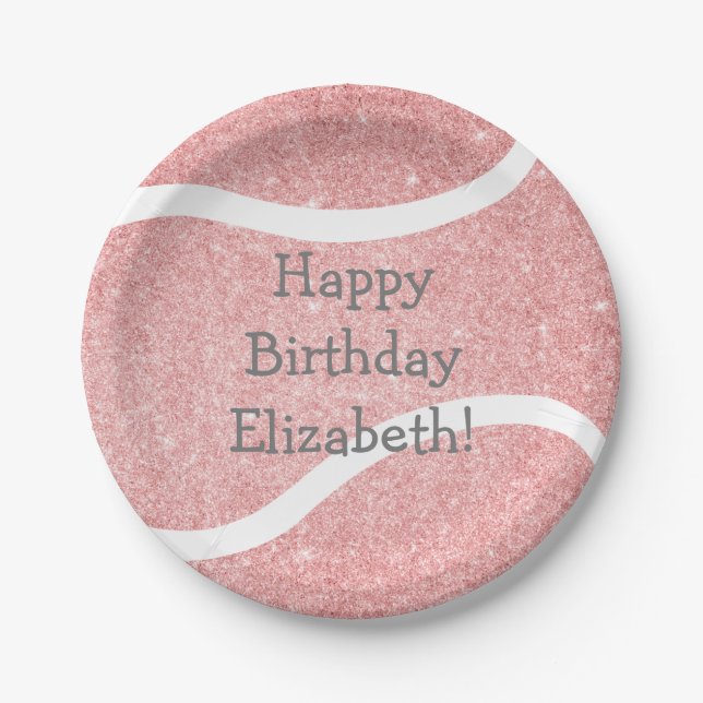 cute girly pink tennis birthday party paper plate (Front)