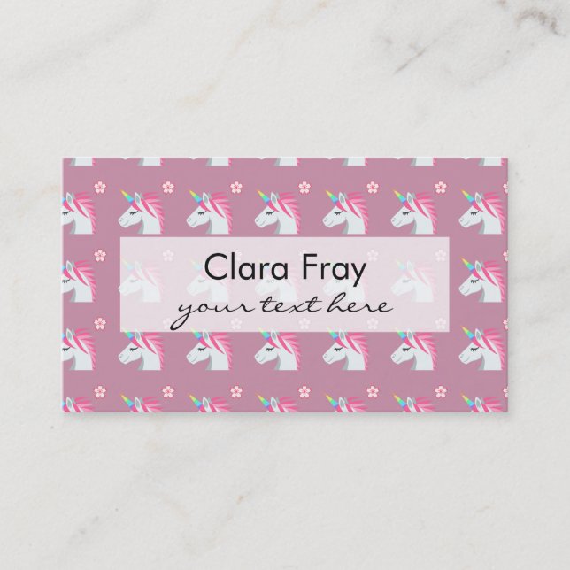 Cute Girly Pink Unicorn Flower Emoji Pattern Business Card (Front)
