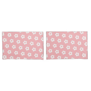 Cute Girly Pink White Daisy Floral Pattern Pillowcase
