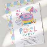 Cute Girly Pool Party Birthday Invitation<br><div class="desc">Set the scene for a splashing fun time with our irresistible Pool Party Birthday Invitation! Tailor-made for little girls, this delightful invite bursts with charming watercolor illustrations of summer essentials - from cute flip-flops to a playful beach ball, all centred around a picturesque paddling pool and trendy flamingo rubber ring....</div>