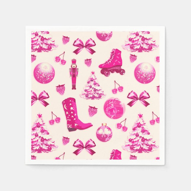 Cute Girly Preppy Pink Christmas Pattern Napkin (Front)