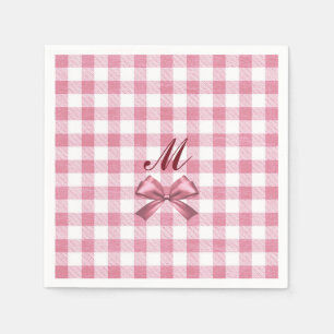 Cute Girly Preppy Pink Gingham Plaid Bow Monogram Napkin