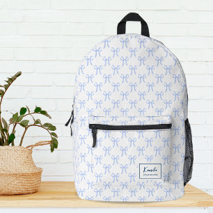 Cute Girly Pretty Blue Coquette Bows Monogram Printed Backpack