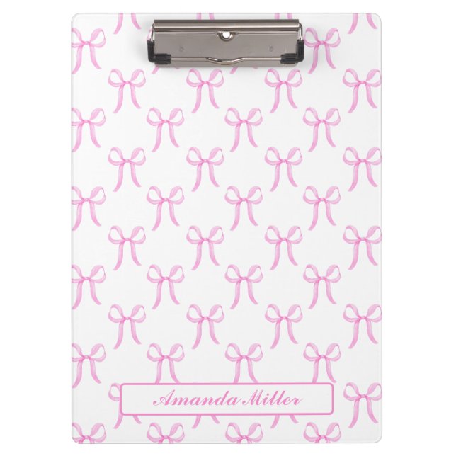 Cute Girly Pretty Pink Coquette Bows Monogram Clipboard (Front)