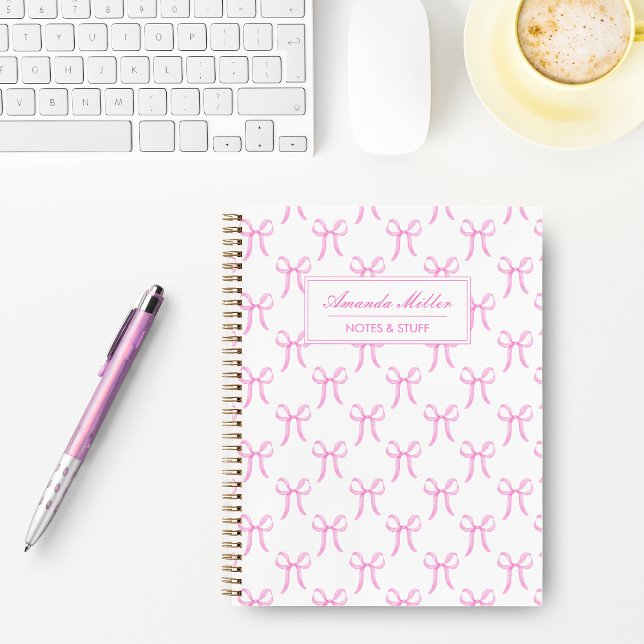 Cute Girly Pretty Pink Coquette Bows Monogram Notebook (Creator Uploaded)