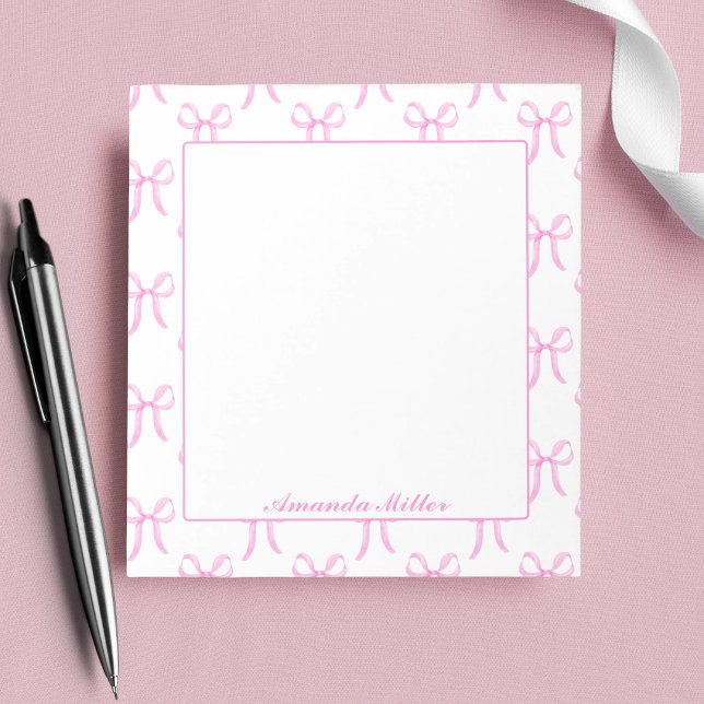 Cute Girly Pretty Pink Coquette Bows Monogram Notepad (Creator Uploaded)