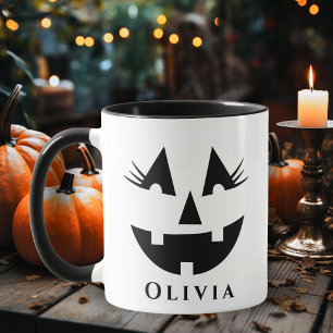 Cute Girly Pumpkin Face Custom Halloween Mug