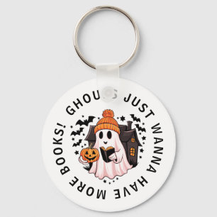 Cute Girly Pumpkin Ghost Book Lovers Key Key Ring