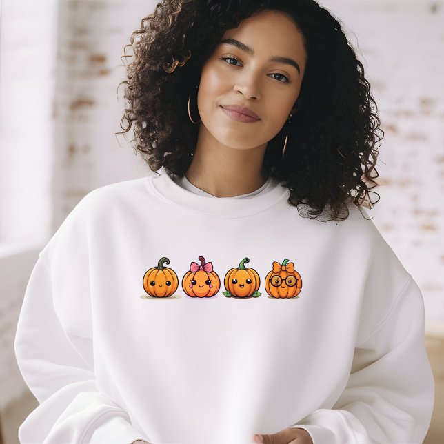 Cute Girly Pumpkins Fall Halloween Cosy Sweatshirt (Creator Uploaded)