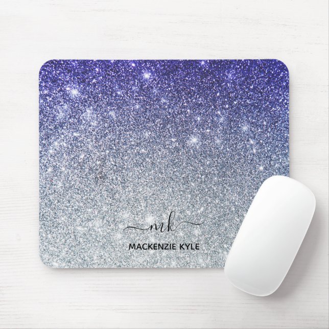 Cute Girly Purple and silver Ombre Glitter Mouse Mat (With Mouse)