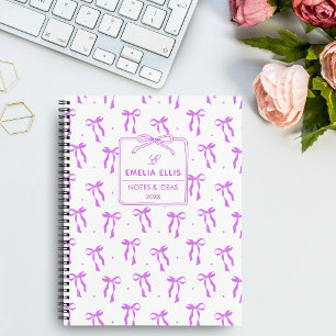 Cute Girly Purple and White Coquette Bows Monogram Notebook