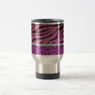 Cute Girly Purple Animal Print Diamond Travel Mug
