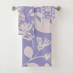 Cute girly purple background floral pattern Chic Bath Towel Set