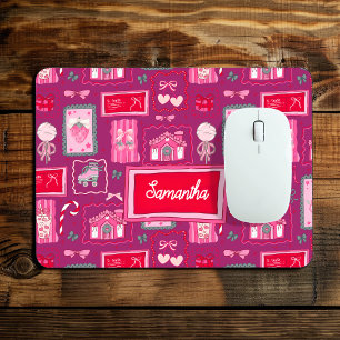 Cute Girly Purple Coquette Strawberry Pattern Mouse Mat