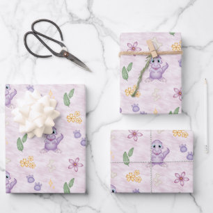 Cute Girly Purple Dino Birthday Dinosaur Wrapping Paper Sheet