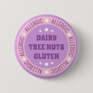 Cute Girly Purple Emergency Contact Food Allergy 6 Cm Round Badge