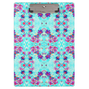 Cute Girly Purple Flower Pattern on Aqua Blue Clipboard