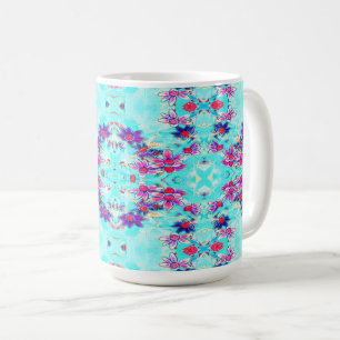 Cute Girly Purple Flower Pattern on Aqua Blue Coffee Mug