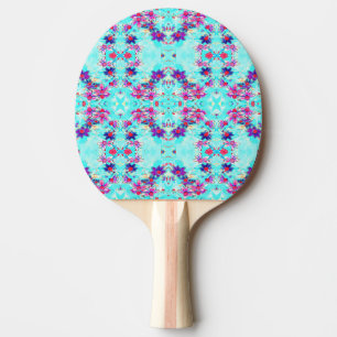 Cute Girly Purple Flower Pattern on Aqua Blue Ping Pong Paddle