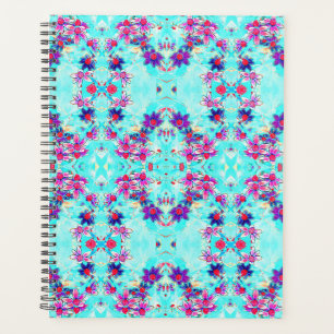 Cute Girly Purple Flower Pattern on Aqua Blue Planner