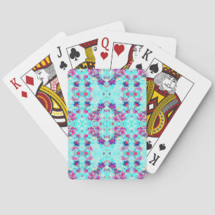 Cute Girly Purple Flower Pattern on Aqua Blue Playing Cards
