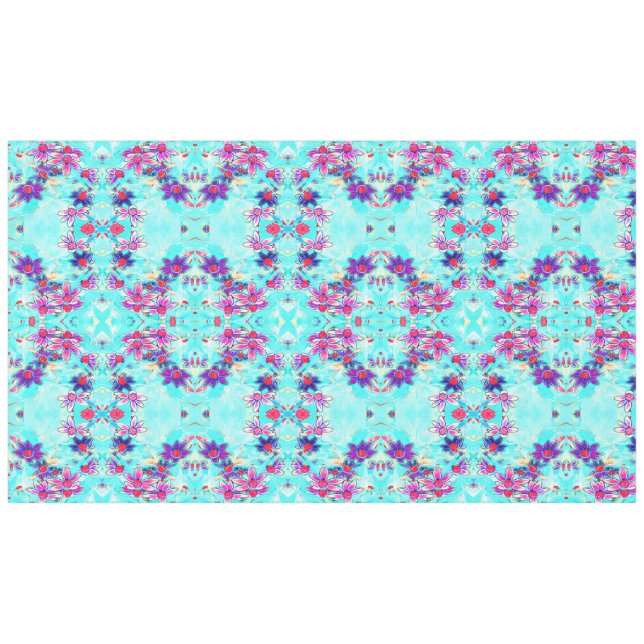 Cute Girly Purple Flower Pattern on Aqua Blue Tablecloth (Front (Horizontal))