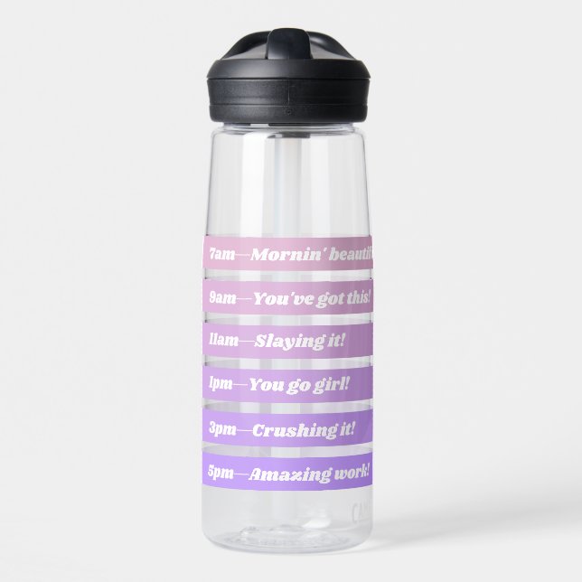 Cute Girly Purple Gradient Daily Hydration Tracker Water Bottle (Front)