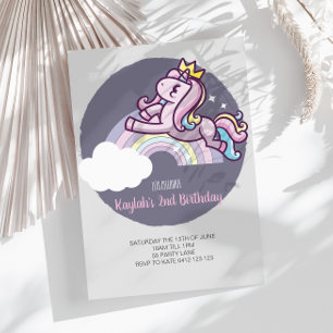 Cute Girly Purple Magical Unicorn Invitation