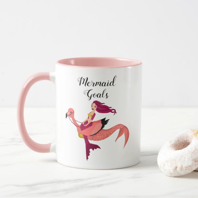 Cute Girly Purple Mermaid & Pink Mermingo Mug (With Donut)
