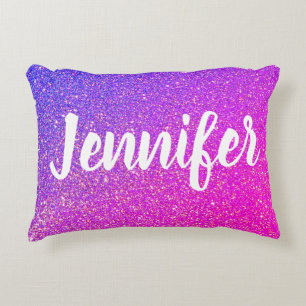 Cute Girly Purple Pink Glitter Ombre Personalised Decorative Cushion