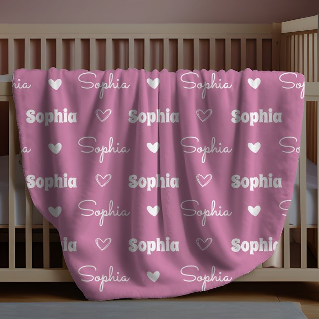 Cute girly purple repeating name monogram fleece blanket (Creator Uploaded)