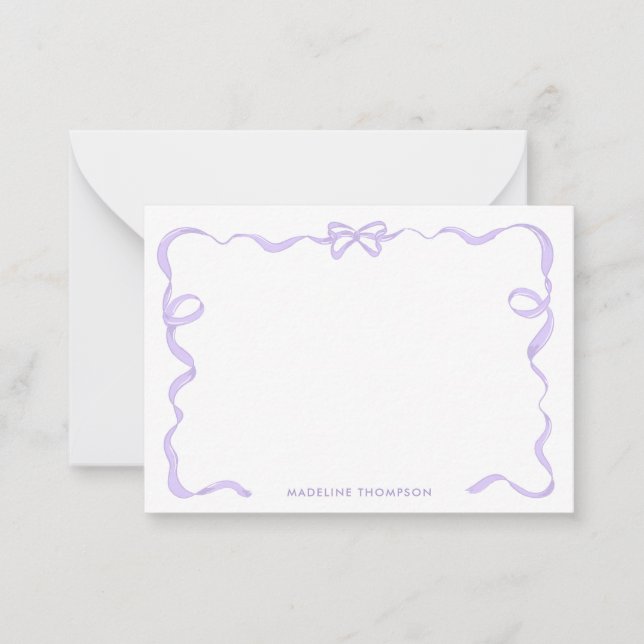 Cute Girly Purple Violet Lavender Bow Ribbon Frame Card (Front)