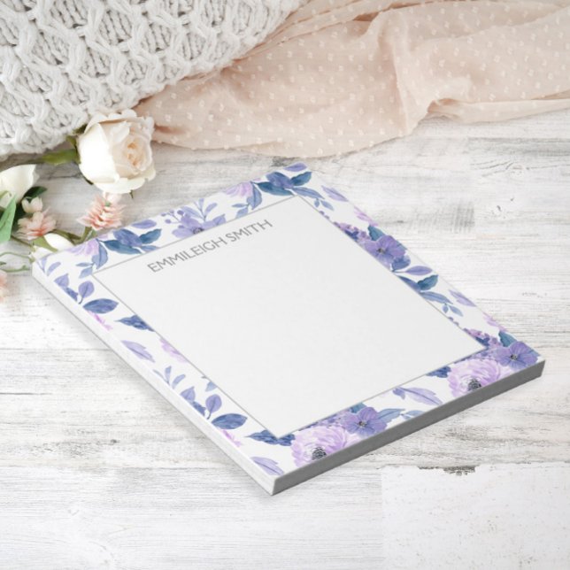 Cute Girly Purple Watercolor Flowers Leaves  Notepad (Creator Uploaded)