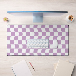 Cute Girly Purple White Wavy Chequered Pattern Desk Mat
